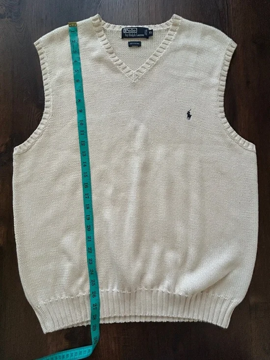 Polo Ralph Lauren Cream Cotton Sweater Vest XL V Neck Preppy Y2K - Picture 6 of 6